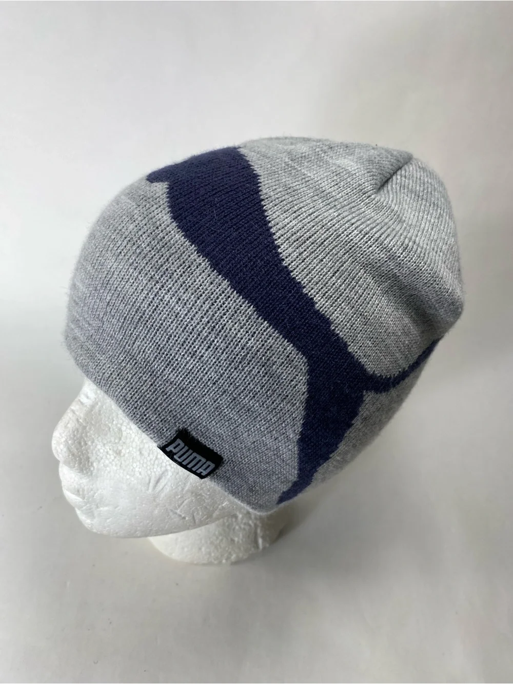 Puma Gray Beanie with Navy Puma Logo Knit Beanie Hat